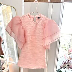 Blush Textured Top, Puff sleeve, Small